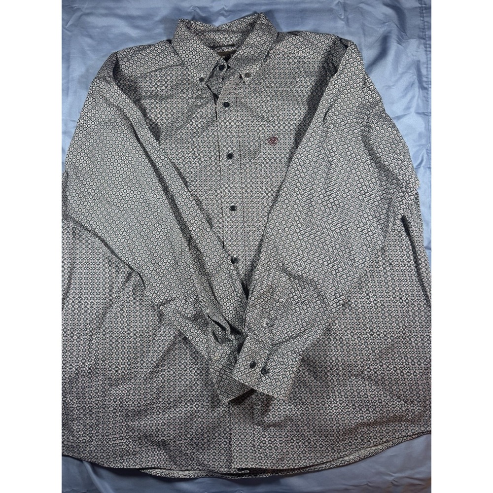Ariat Men's Black & Maroon Geometric Print Long Sleeve Button Up Shirt Size XL